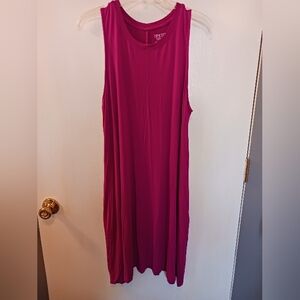 Basic Sleeveless T-shirt Dress XL Women 16-18 Midi Sleeveless Pockets Raspberry
